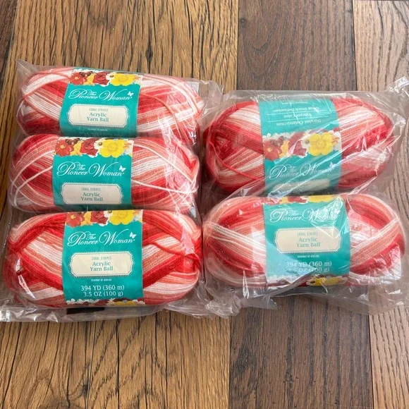 (5) The Pioneer Woman Festive Coral and White Yarn - Picture 1 of 1